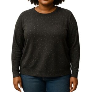 George Speckled Slub Knit Lightweight Long Sleeve Sweater Black White Hi Lo XXL